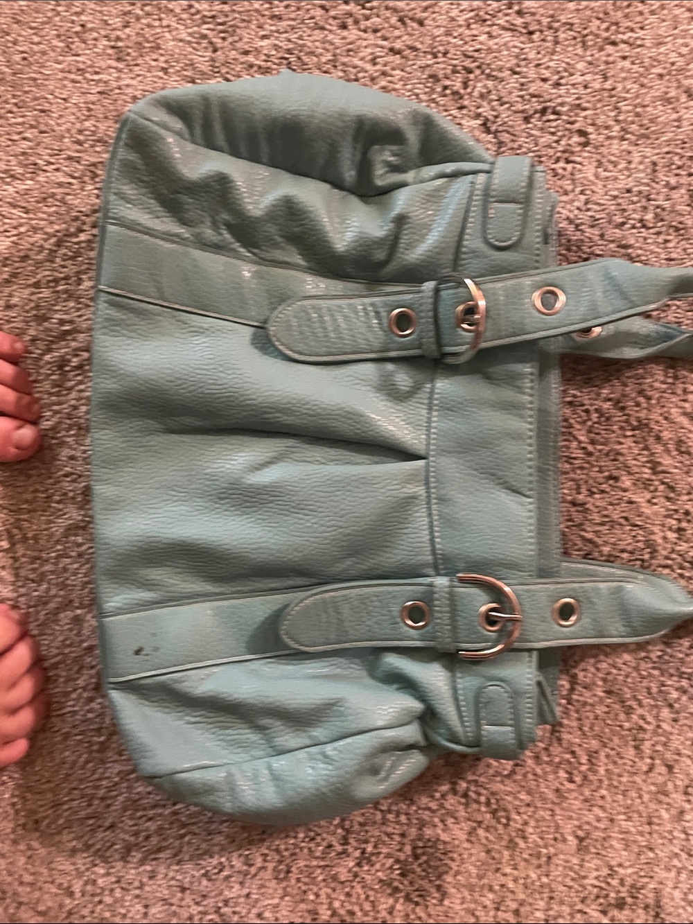 Soft Aqua Shoulder Bag with Buckle Straps